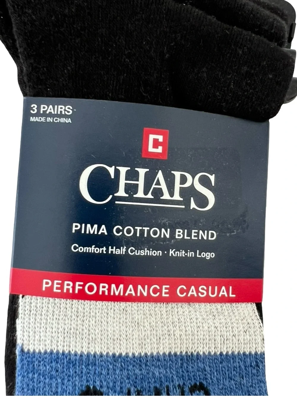 Chaps Men’s 3-Pack Pima Cotton Performance Casual Crew Socks American Flag NWT